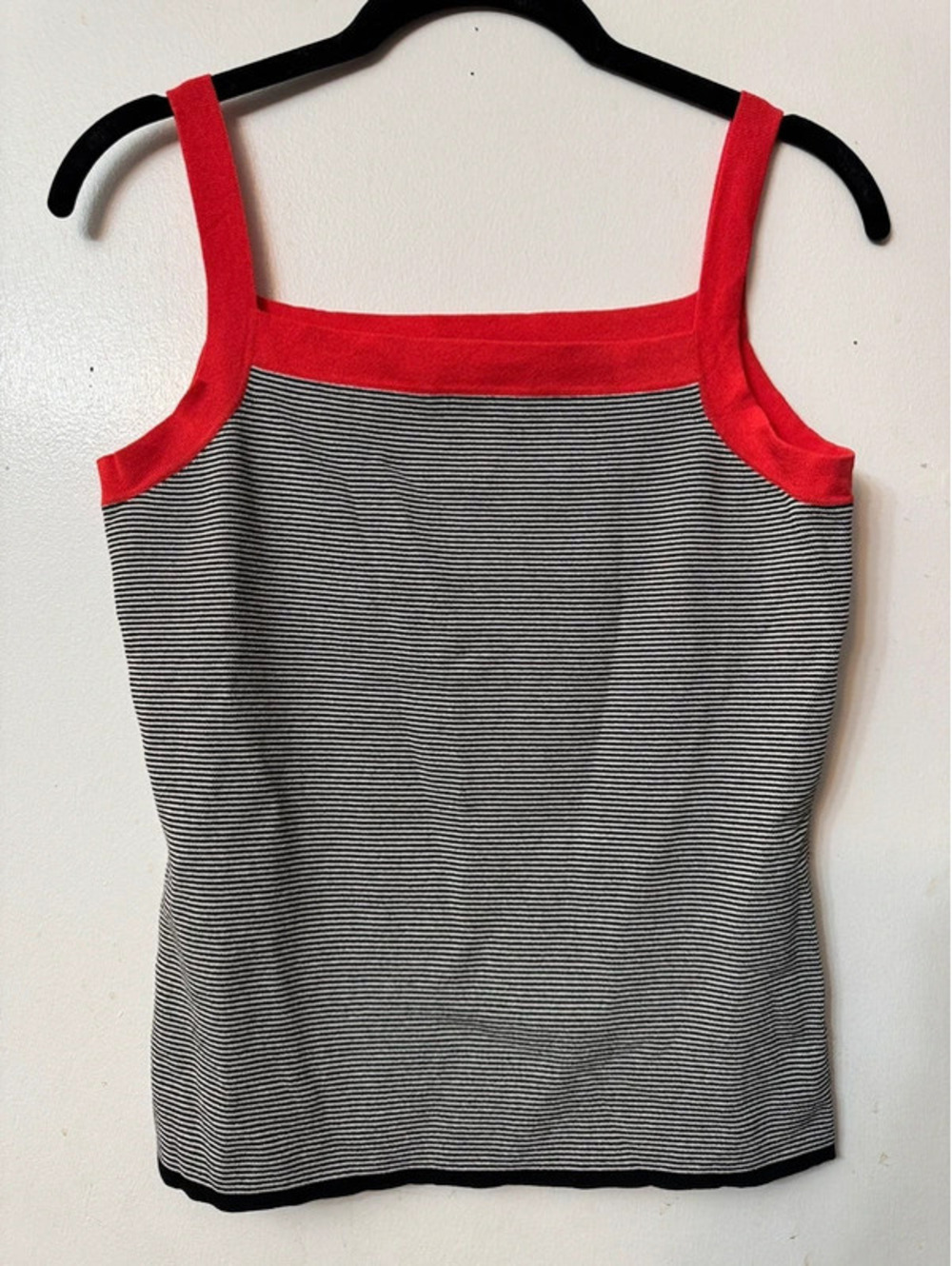 Vintage Adrienne Vittadini Striped Knit Tank Top Red Contrast Trim Size Large
